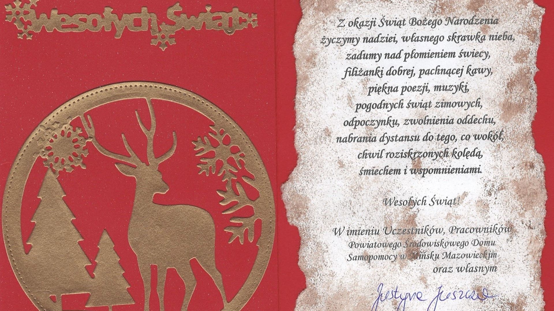 Karta z życzeniami z okazji Świąt Bożego Narodzenia.